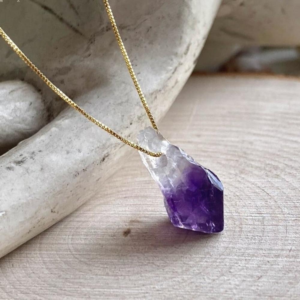 Natural Amethyst Rough Nugget Pendant Silver Plated Chain Necklace Length  17.7 inch (45cm)